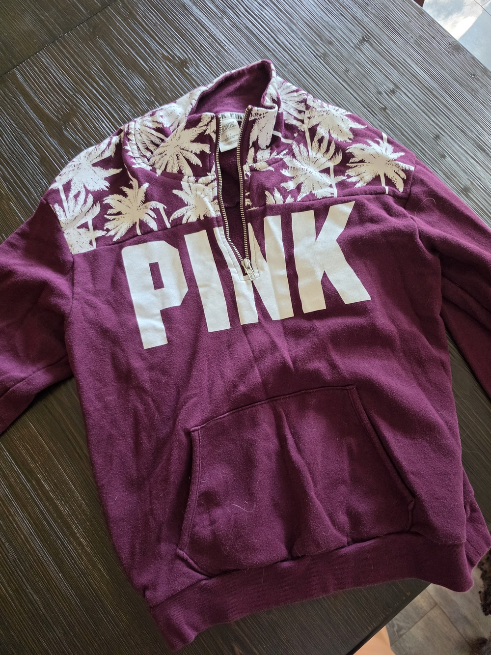 PINK Victoria's Secret Palm Tree Quarter-Zip Pullover Purple & White Small